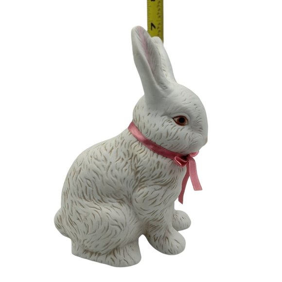 VTG Country Porcelain Bunny Rabbit With Pink Ribbon TW7353 Easter Centerpiece - Picture 8 of 11